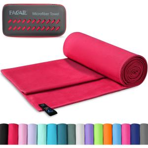 imageBAGAIL Camping Towel with EVA Case Compact ampamp Ultra Soft Microfiber Travel Towel  Super Absorbent ampamp Lightweight Quick Dry Towels for Sports Beach Gym Backpacking Hiking and YogaPinkish Red