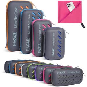imageBAGAIL Camping Towel with EVA Case Compact ampamp Ultra Soft Microfiber Travel Towel  Super Absorbent ampamp Lightweight Quick Dry Towels for Sports Beach Gym Backpacking Hiking and YogaFushcia