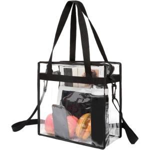 imageBAGAIL Clear Bags 12x6x12 Stadium Approved Clear Tote Bag with Zipper Closure Crossbody Shoulder Bag with Adjustable StrapBlack
