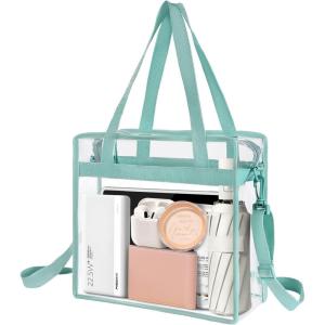 imageBAGAIL Clear Bags 12x6x12 Stadium Approved Clear Tote Bag with Zipper Closure Crossbody Shoulder Bag with Adjustable StrapDusty Blue
