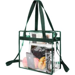 imageBAGAIL Clear Bags 12x6x12 Stadium Approved Clear Tote Bag with Zipper Closure Crossbody Shoulder Bag with Adjustable StrapGreen