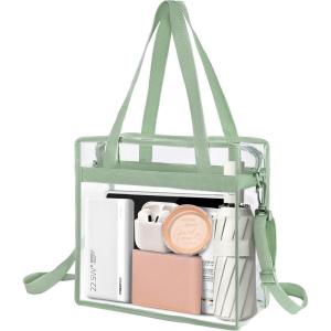 imageBAGAIL Clear Bags 12x6x12 Stadium Approved Clear Tote Bag with Zipper Closure Crossbody Shoulder Bag with Adjustable StrapMatcha Green