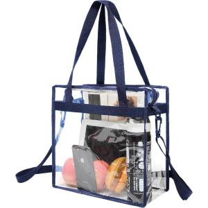 imageBAGAIL Clear Bags 12x6x12 Stadium Approved Clear Tote Bag with Zipper Closure Crossbody Shoulder Bag with Adjustable StrapNavy