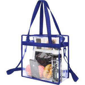 imageBAGAIL Clear Bags 12x6x12 Stadium Approved Clear Tote Bag with Zipper Closure Crossbody Shoulder Bag with Adjustable StrapRoyalblue