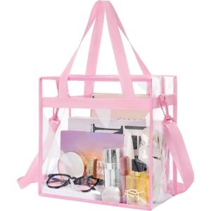 imageBAGAIL Clear Bags 12x6x12 Stadium Approved Clear Tote Bag with Zipper Closure Crossbody Shoulder Bag with Adjustable StrapSakura Pink