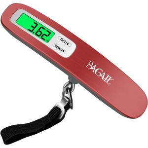 imageBAGAIL Digital Luggage Scale 110lbs Hanging Baggage Scale with Backlit LCD Display Portable Suitcase Weighing Scale Travel Luggage Weight Scale with Hook Strong Straps for TravelersRed