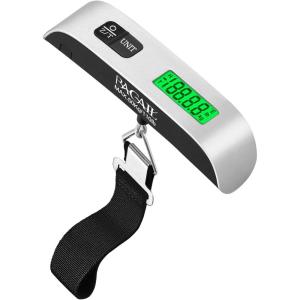 imageBAGAIL Digital Luggage Scale 110lbs Hanging Baggage Scale with Backlit LCD Display Portable Suitcase Weighing Scale Travel Luggage Weight Scale with Hook Strong Straps for TravelersAsh SilverTemp