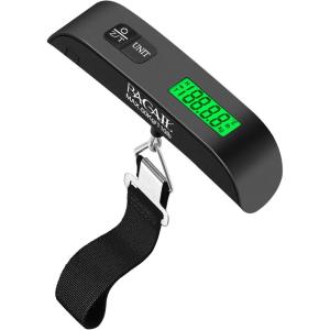 imageBAGAIL Digital Luggage Scale 110lbs Hanging Baggage Scale with Backlit LCD Display Portable Suitcase Weighing Scale Travel Luggage Weight Scale with Hook Strong Straps for TravelersBlack with temperature