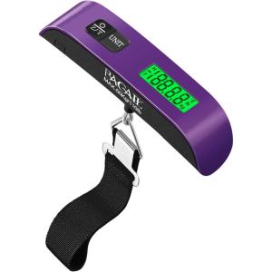 imageBAGAIL Digital Luggage Scale 110lbs Hanging Baggage Scale with Backlit LCD Display Portable Suitcase Weighing Scale Travel Luggage Weight Scale with Hook Strong Straps for TravelersPurple with temperature