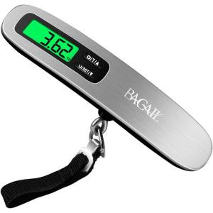 imageBAGAIL Digital Luggage Scale 110lbs Hanging Baggage Scale with Backlit LCD Display Portable Suitcase Weighing Scale Travel Luggage Weight Scale with Hook Strong Straps for TravelersSilver