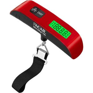 imageBAGAIL Digital Luggage Scale 110lbs Hanging Baggage Scale with Backlit LCD Display Portable Suitcase Weighing Scale Travel Luggage Weight Scale with Hook Strong Straps for TravelersRed with temperature