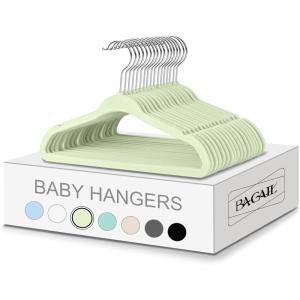 imageBAGAIL Kids Velvet Hangers 11 Inches Childrens Clothes Hangers NonSlip Baby Hangers for InfantToddler Black50packLimecream