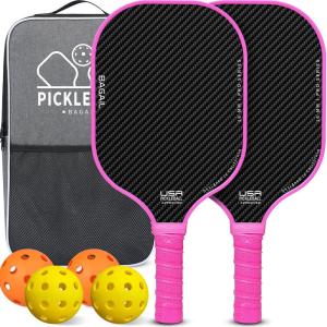 imageBAGAIL Pickleball Paddles USAPA Approved Fiberglass Surface Pickleball Set Lightweight Pickle Ball Rackets with 4 Balls 1 Bag Designed in California for Traction and StabilityPink