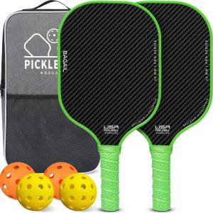 imageBAGAIL Pickleball Paddles USAPA Approved Fiberglass Surface Pickleball Set Lightweight Pickle Ball Rackets with 4 Balls 1 Bag Designed in California for Traction and StabilityGreen