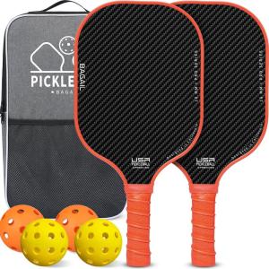 imageBAGAIL Pickleball Paddles USAPA Approved Fiberglass Surface Pickleball Set Lightweight Pickle Ball Rackets with 4 Balls 1 Bag Designed in California for Traction and StabilityOrange