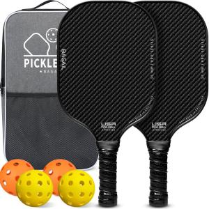 imageBAGAIL Pickleball Paddles USAPA Approved Fiberglass Surface Pickleball Set Lightweight Pickle Ball Rackets with 4 Balls 1 Bag Designed in California for Traction and StabilityBlack