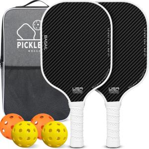 imageBAGAIL Pickleball Paddles USAPA Approved Fiberglass Surface Pickleball Set Lightweight Pickle Ball Rackets with 4 Balls 1 Bag Designed in California for Traction and StabilityWhite
