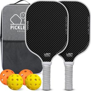 imageBAGAIL Pickleball Paddles USAPA Approved Fiberglass Surface Pickleball Set Lightweight Pickle Ball Rackets with 4 Balls 1 Bag Designed in California for Traction and StabilityGray