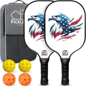 imageBAGAIL Pickleball Paddles USAPA Approved Fiberglass Surface Pickleball Set Lightweight Pickle Ball Rackets with 4 Balls 1 Bag Designed in California for Traction and StabilityEagle