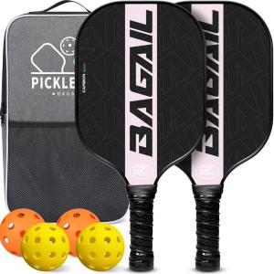 imageBAGAIL Pickleball Paddles USAPA Carbon Fiber Pickleball Sets Lightweight Pickle Ball Rackets Graphite Textured Surface 16mm Honeycomb Core for Ultimate Spin and Control Include 4 Balls and 1 BagLavender Rose
