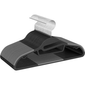 imageBAGAIL Plastic Hangers 50 Pack with NonSlip Design02 Inches Thick 360Swivel Hook Space Saving Organizer for Bedroom ClosetShirtsPantsGrey S ShapedBlack