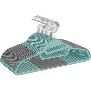 imageBAGAIL Plastic Hangers 50 Pack with NonSlip Design02 Inches Thick 360Swivel Hook Space Saving Organizer for Bedroom ClosetShirtsPantsGrey S ShapedDusty Blue