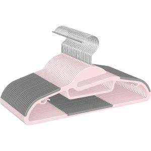 imageBAGAIL Plastic Hangers 50 Pack with NonSlip Design02 Inches Thick 360Swivel Hook Space Saving Organizer for Bedroom ClosetShirtsPantsGrey S ShapedPink