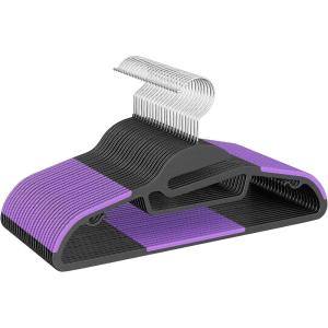 imageBAGAIL Plastic Hangers 50 Pack with NonSlip Design02 Inches Thick 360Swivel Hook Space Saving Organizer for Bedroom ClosetShirtsPantsGrey S ShapedPurple