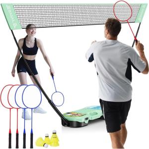 imageBAGAIL Portable Badminton Net Set  Storage Case  Freestanding Base  Quick Setup  Pop Up Badminton Net with 4 Rackets 4 Shuttlecocks for Indoor ampamp Outdoor Games Backyard Family Fun