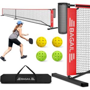 imageBAGAIL Portable Pickleball Net Set 22 FT Regulation Size Pickle Ball Net with Ball Collector Carry Bag Easy Setup for Outdoor Indoor Driveway  RedRed  Black