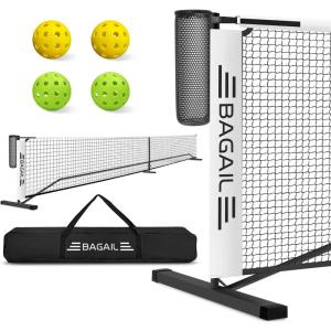 imageBAGAIL Portable Pickleball Net Set 22 FT Regulation Size Pickle Ball Net with Ball Collector Carry Bag Easy Setup for Outdoor Indoor Driveway  RedWhite  Black