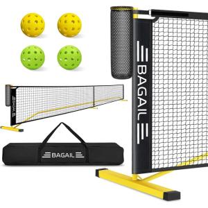 imageBAGAIL Portable Pickleball Net Set 22 FT Regulation Size Pickle Ball Net with Ball Collector Carry Bag Easy Setup for Outdoor Indoor Driveway  RedYellow  Black