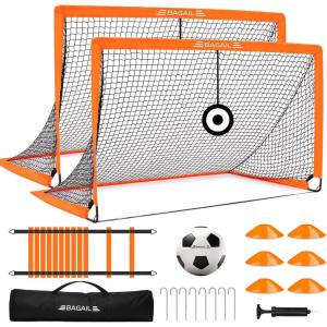 imageBAGAIL Soccer Goals for Backyard Set 2 of 6 x 4ft Portable Pop Up Soccer Nets Foldable Training Equipment with Soccer Ball Ladder Cones Targets for Outdoor GamesOrange