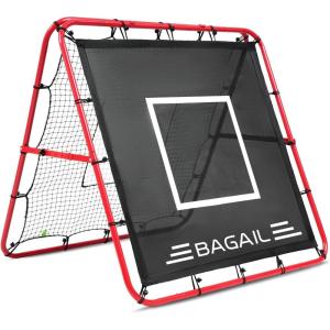 imageBAGAIL Soccer Rebounder Net 4 x 4 Ft Pitch Back Baseball Softball Rebounder Angle Adjustable Rebound Net for Control Passing Practice Easy Setup Bounce Back Net Gifts for TrainingRedBlack
