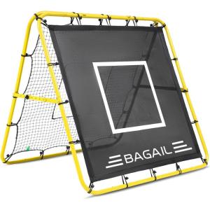 imageBAGAIL Soccer Rebounder Net 4 x 4 Ft Pitch Back Baseball Softball Rebounder Angle Adjustable Rebound Net for Control Passing Practice Easy Setup Bounce Back Net Gifts for TrainingYellowBlack