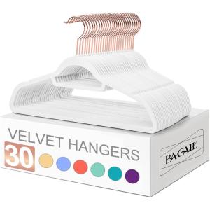imageBAGAIL Velvet HangersWhiteRose Gold Non Slip 360 Degree Swivel Hook Strong and Durable Clothes Hangers for Coats Suit Shirt Dress Pants ampamp Dress ClothesWhiteRose Gold 30 Pack