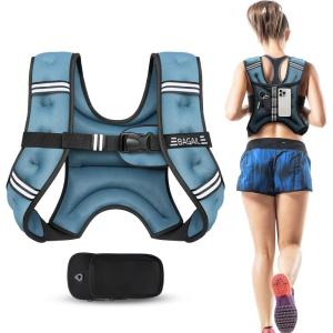 imageBAGAIL Weighted Vest 5lbs8lbs10lbs12lbs15lbs20lbs25lbs30lbs Weight Vest with Detachable Phone Pouch Rucking Vest for Women Men Walking Weight Loss Training RunningBlue