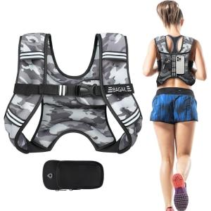 imageBAGAIL Weighted Vest 5lbs8lbs10lbs12lbs15lbs20lbs25lbs30lbs Weight Vest with Detachable Phone Pouch Rucking Vest for Women Men Walking Weight Loss Training RunningCamouflage