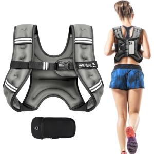 imageBAGAIL Weighted Vest 5lbs8lbs10lbs12lbs15lbs20lbs25lbs30lbs Weight Vest with Detachable Phone Pouch Rucking Vest for Women Men Walking Weight Loss Training RunningGrey