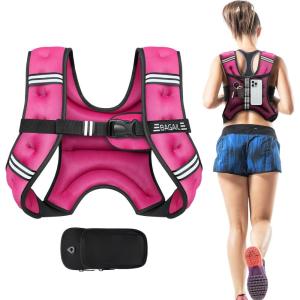imageBAGAIL Weighted Vest 5lbs8lbs10lbs12lbs15lbs20lbs25lbs30lbs Weight Vest with Detachable Phone Pouch Rucking Vest for Women Men Walking Weight Loss Training RunningPink