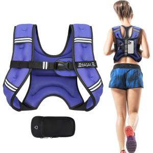 imageBAGAIL Weighted Vest 5lbs8lbs10lbs12lbs15lbs20lbs25lbs30lbs Weight Vest with Detachable Phone Pouch Rucking Vest for Women Men Walking Weight Loss Training RunningPurple