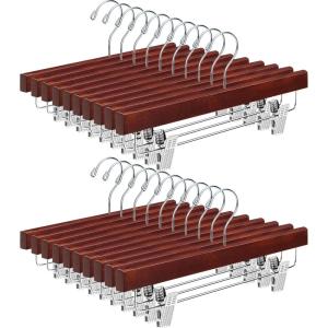 imageBAGAIL Wooden Pants Hangers with Adjustable Clips 360Swivel Hook Space Saving Skirt Holders with AntiRust Clips for Trousers Jeans Shorts 10Pack WhiteWalnut