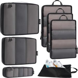 imageBagail Ultralight Compression Cubes 7 Set  3 Packing Cubes 3 Organizers and 1 Shoe BagBlack