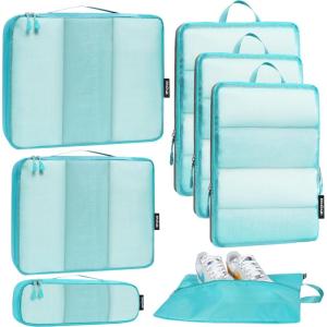 imageBagail Ultralight Compression Cubes 7 Set  3 Packing Cubes 3 Organizers and 1 Shoe BagBlue