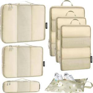imageBagail Ultralight Compression Cubes 7 Set  3 Packing Cubes 3 Organizers and 1 Shoe BagFlower