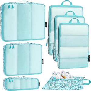 imageBagail Ultralight Compression Cubes 7 Set  3 Packing Cubes 3 Organizers and 1 Shoe BagLeaf