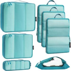 imageBagail Ultralight Compression Cubes 7 Set  3 Packing Cubes 3 Organizers and 1 Shoe BagTeal