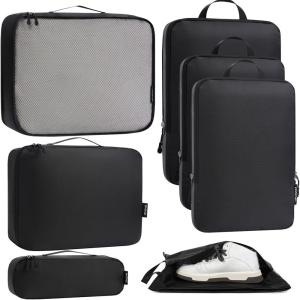 imageBagail Ultralight Compression Cubes 7 Set  3 Packing Cubes 3 Organizers and 1 Shoe BagThe Black