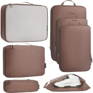imageBagail Ultralight Compression Cubes 7 Set  3 Packing Cubes 3 Organizers and 1 Shoe BagThe Brown