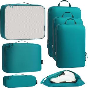 imageBagail Ultralight Compression Cubes 7 Set  3 Packing Cubes 3 Organizers and 1 Shoe BagThe Teal